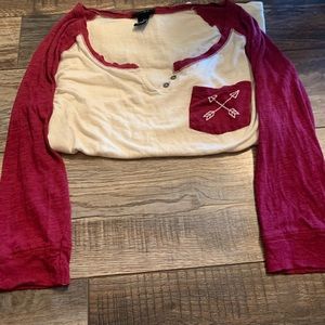 White and maroon long sleeve shirt